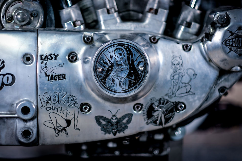 Thumbnail: Day of Dead Engraved Timing Cover Late Evo Sportster Harley Davidson Old School