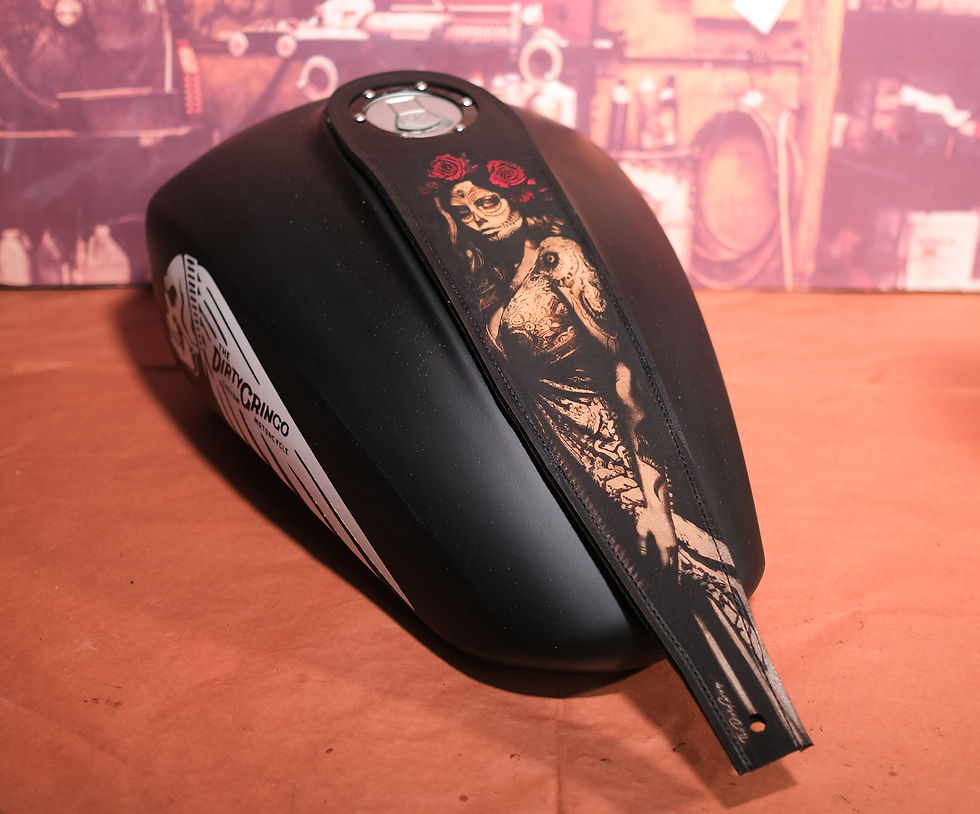 Thumbnail: Día de Muertos Sugar Skull Leather Indian Scout Motorcycle Gas Tank Bib A15