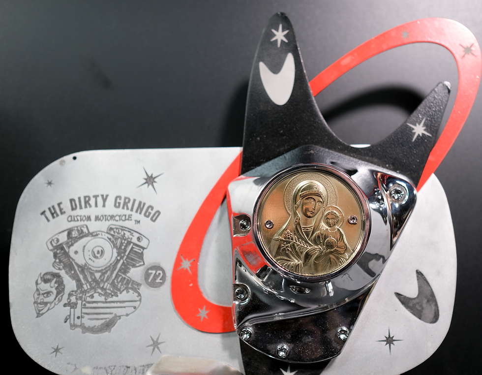 Thumbnail: Virgin Mary Jesus Madonna Blessed Brass Timing Point Cover Shovelhead Evo Harley