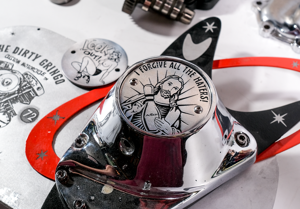 Thumbnail: AMF Bowling Pin Jesus Aluminum Points Timing Point Cover 2 Hole Harley Davidson