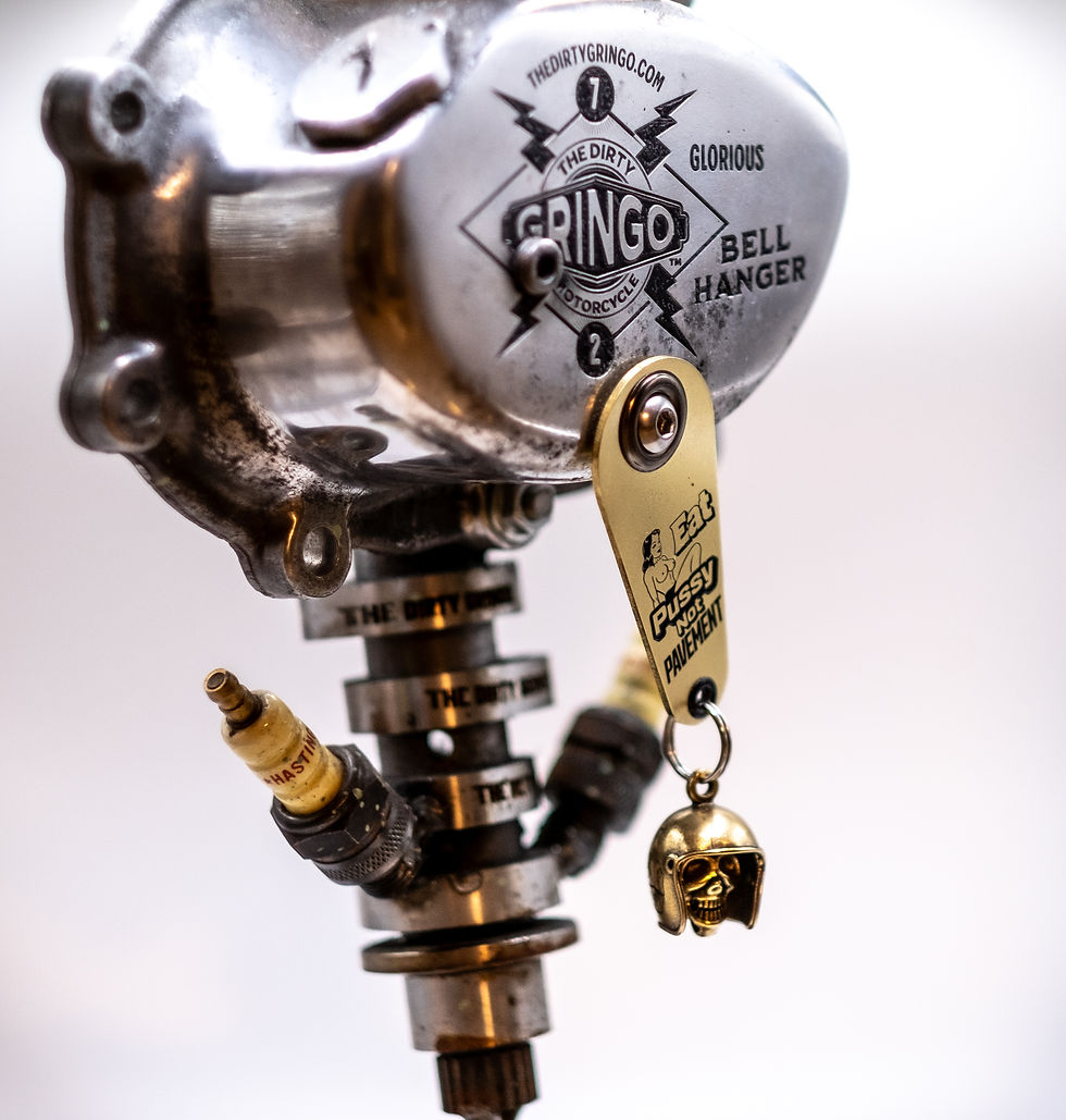 Thumbnail: Solid Brass Motorcycle Gremlin Bell Hanger Eat Pussy Not Pavement Chopper Harley