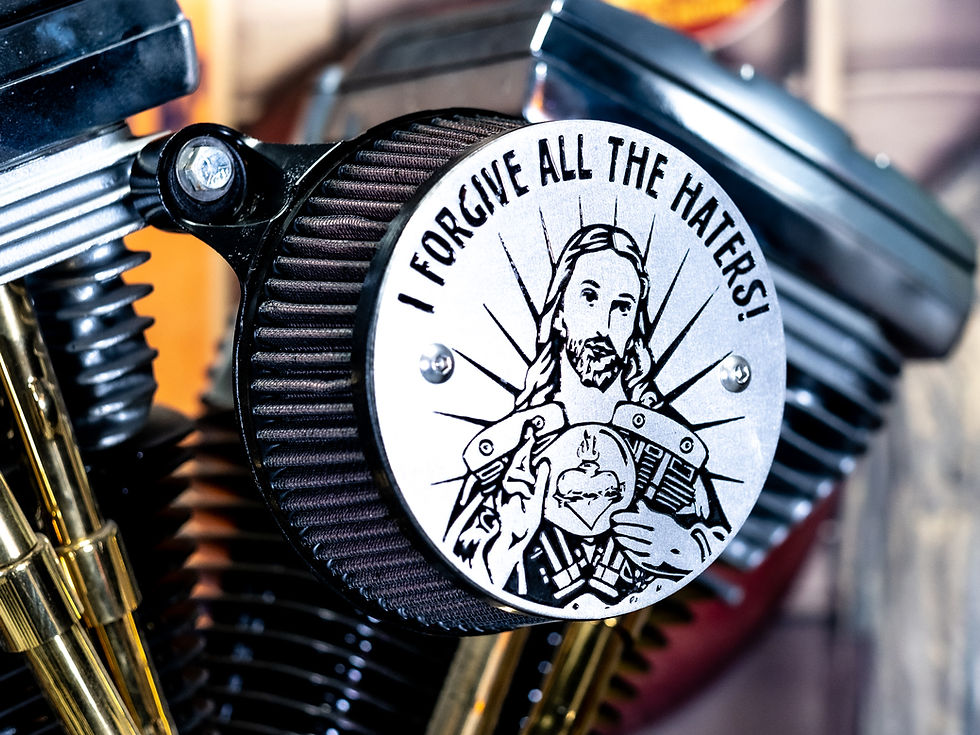 Thumbnail: Shovelhead I Forgive The Haters Jesus 5.5” Air Cleaner End Cover Harley Davidson