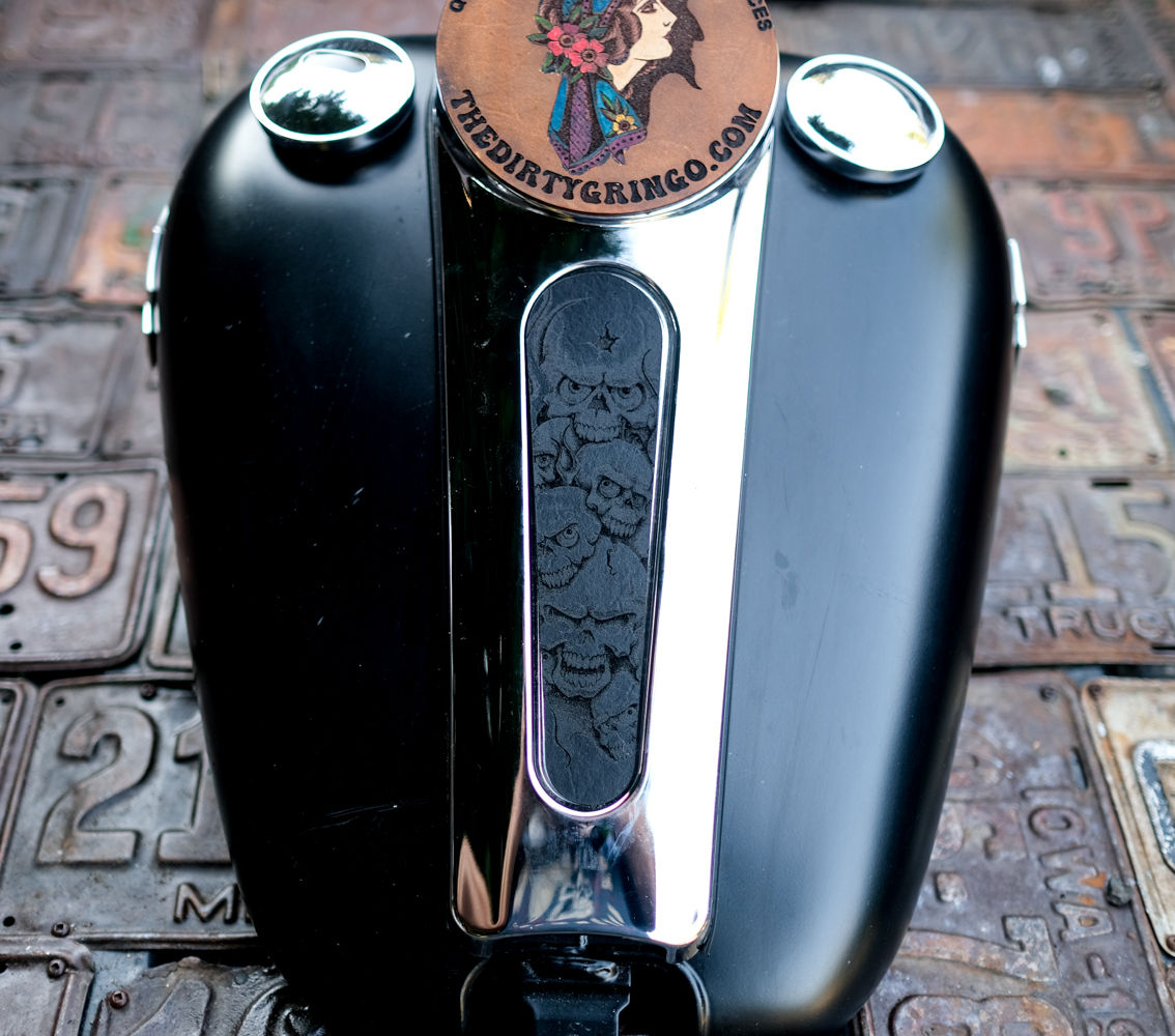 Black Skull Biker Leather Gas Tank Dash Console Insert 08 16 Harley Streetglide