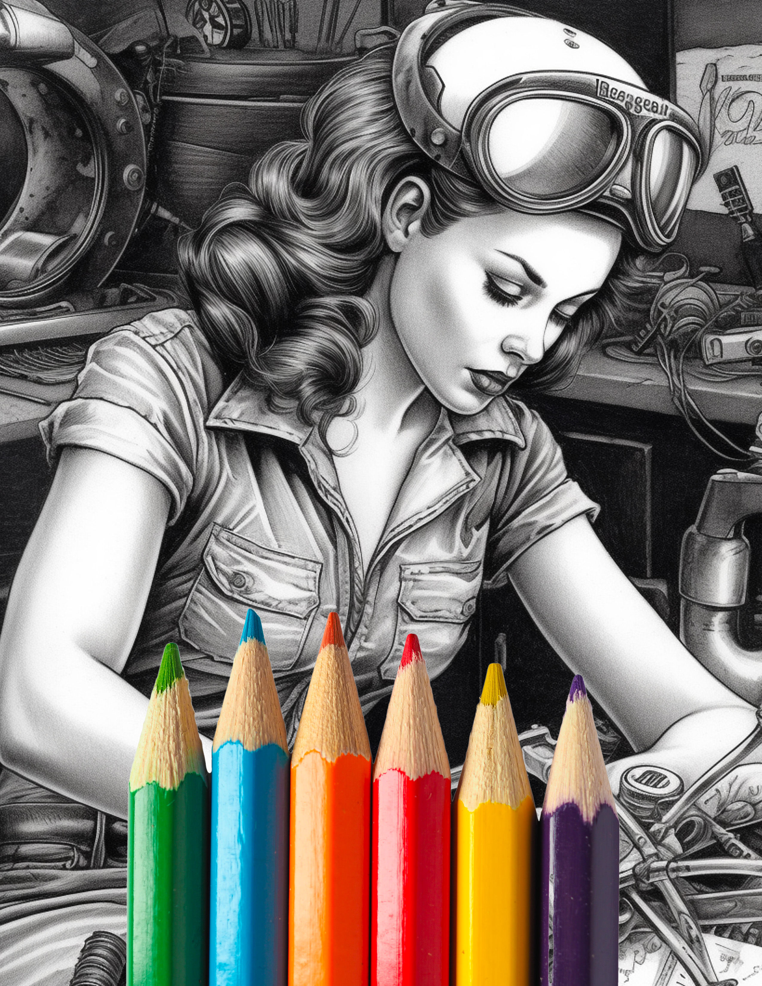 Pinup Girls And Motorcycles 10 Pack Coloring Pages Volume Ten