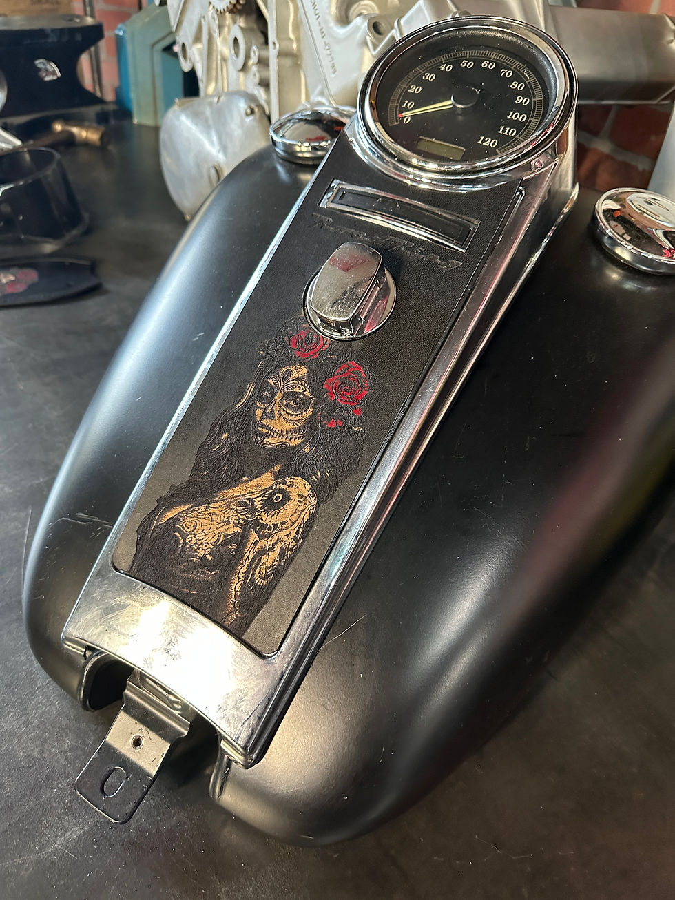Thumbnail: Día de Muertos Day of Dead Engraved Real Leather 2008-2022 Road King Dash insert