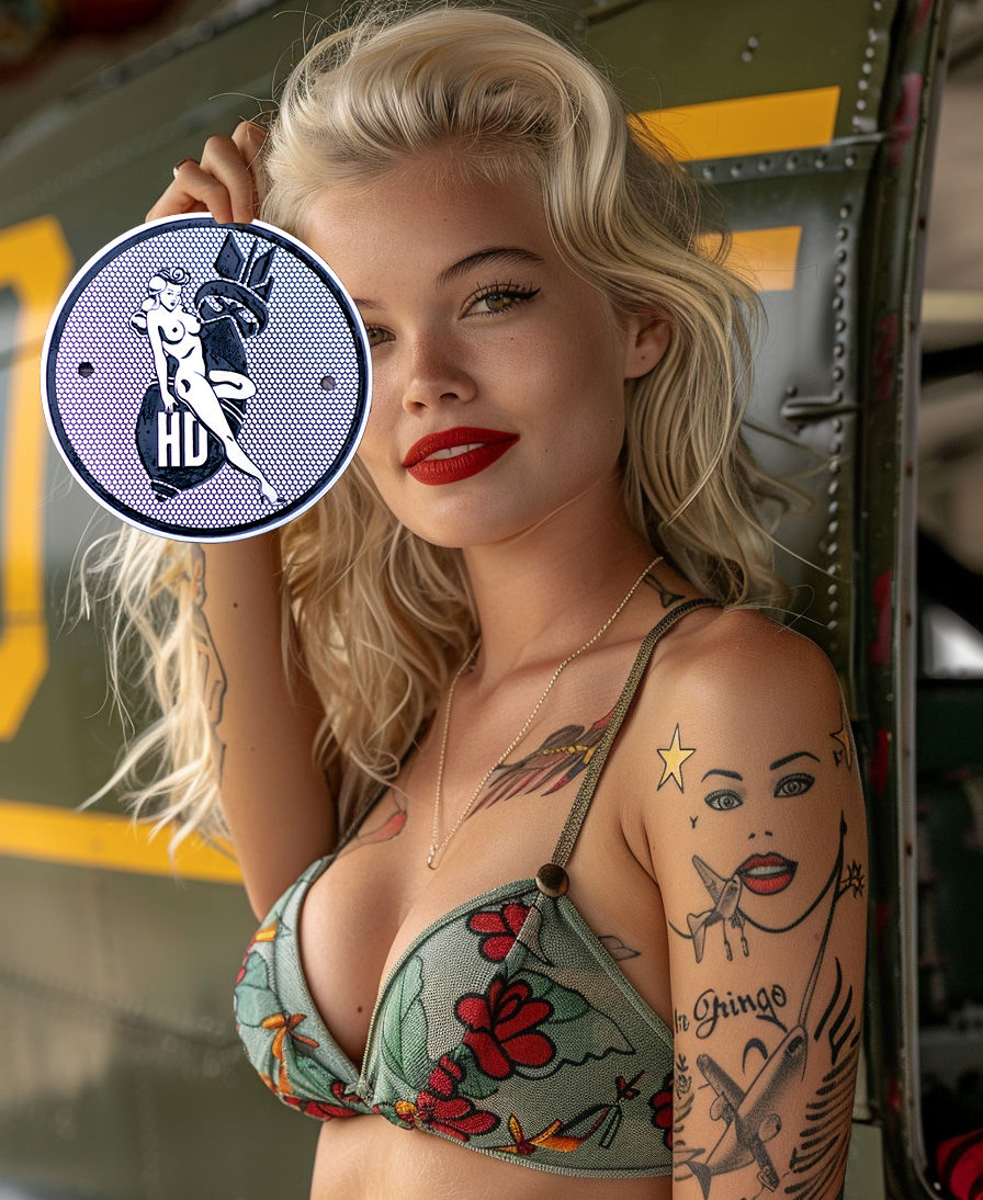 Thumbnail: Engraved WWII Pinup Bomber Nose Art Filter Air Cleaner cover 5.5" Harley Chopper