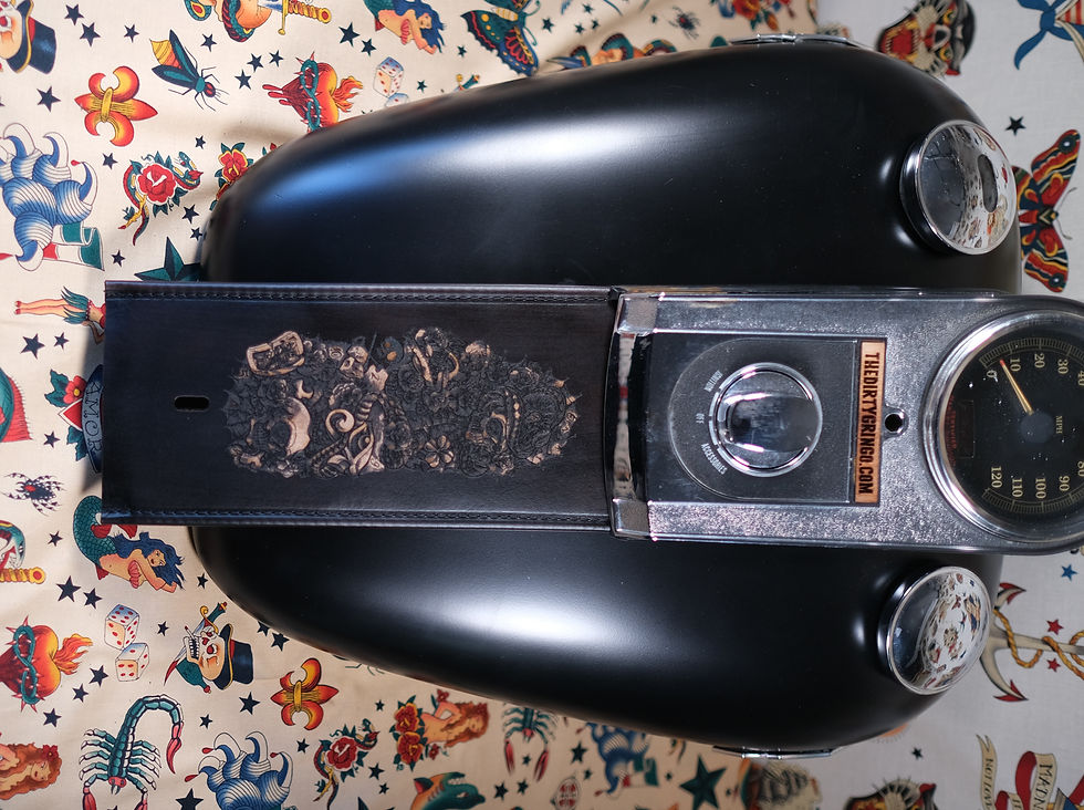 Thumbnail: Vintage Themed Bad Ass Softail Harley Davidson Black Custom Engraved Tank Bib