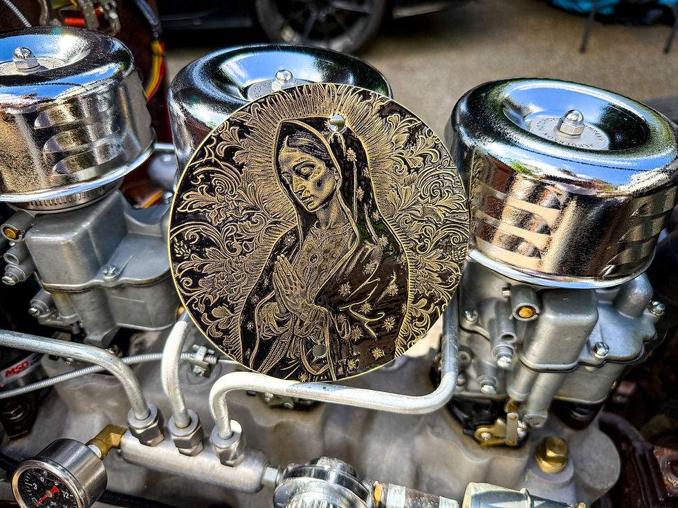 Thumbnail: Brass 2015+ Indian Scout Bobber Motorcycle Holy Mother Engraved Derby Cover