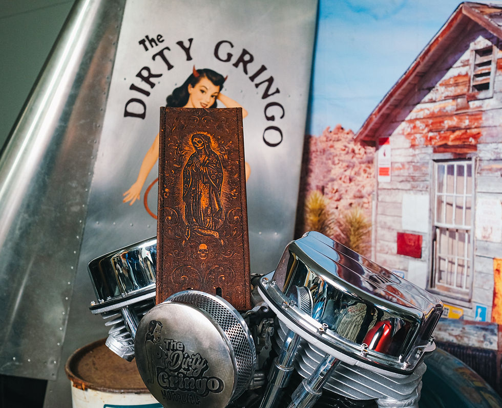 Thumbnail: Tan  Day of Dead Holy Mother Leather Gas Tank Panel Black Split Tank Harley