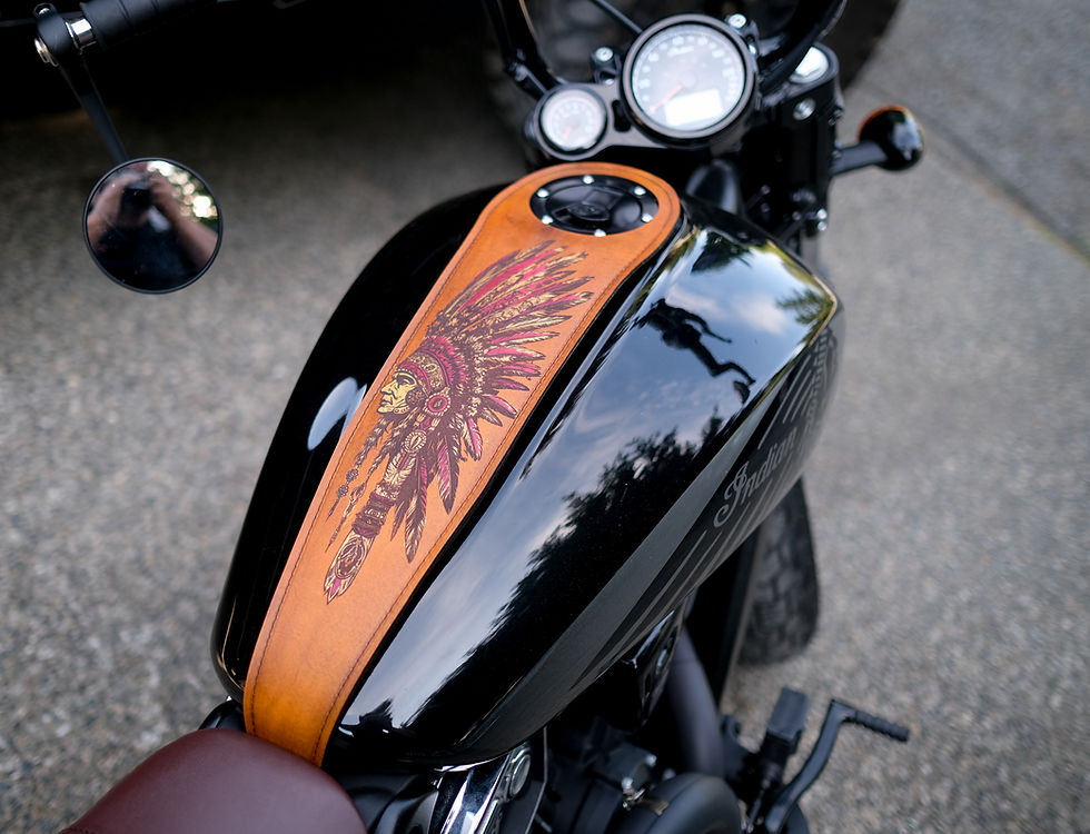 Thumbnail: Tan Old School Leather Indian Scout Bobber Motorcycle Gas Tank Bib Strap A11
