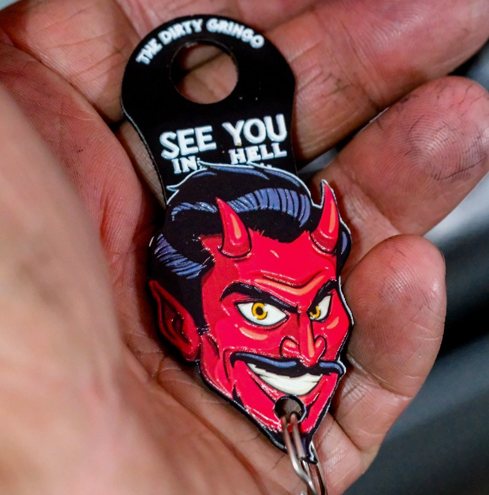 Thumbnail: Motorcycle Bell Hanger See You In Hell All Metal Retro Painted Devil