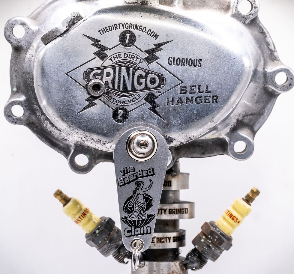 Thumbnail: Hot Bearded Clam Silver Engraved Motorcycle Gremlin Bell Hanger Biker Chopper