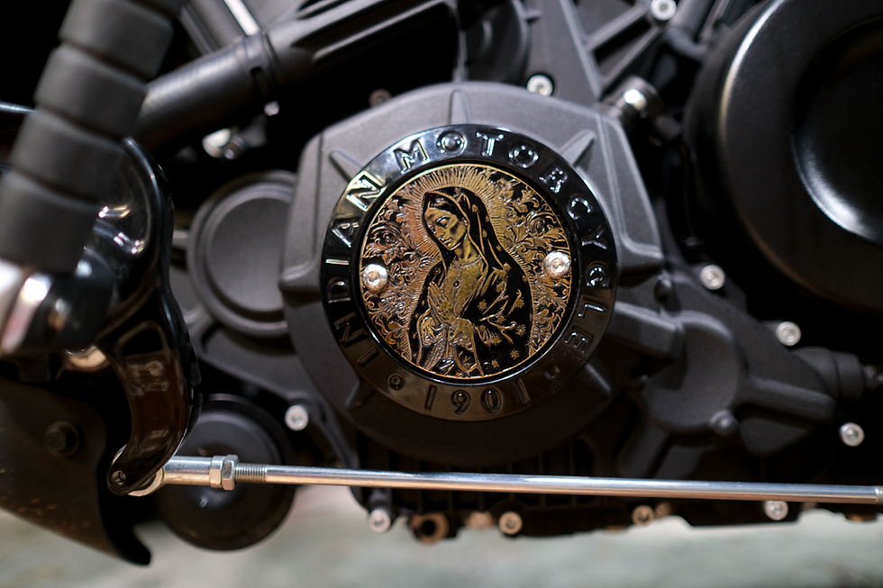 Thumbnail: Solid Brass Holy Mother Indian Scout Motorcycle Custom Engraved Stator Cover