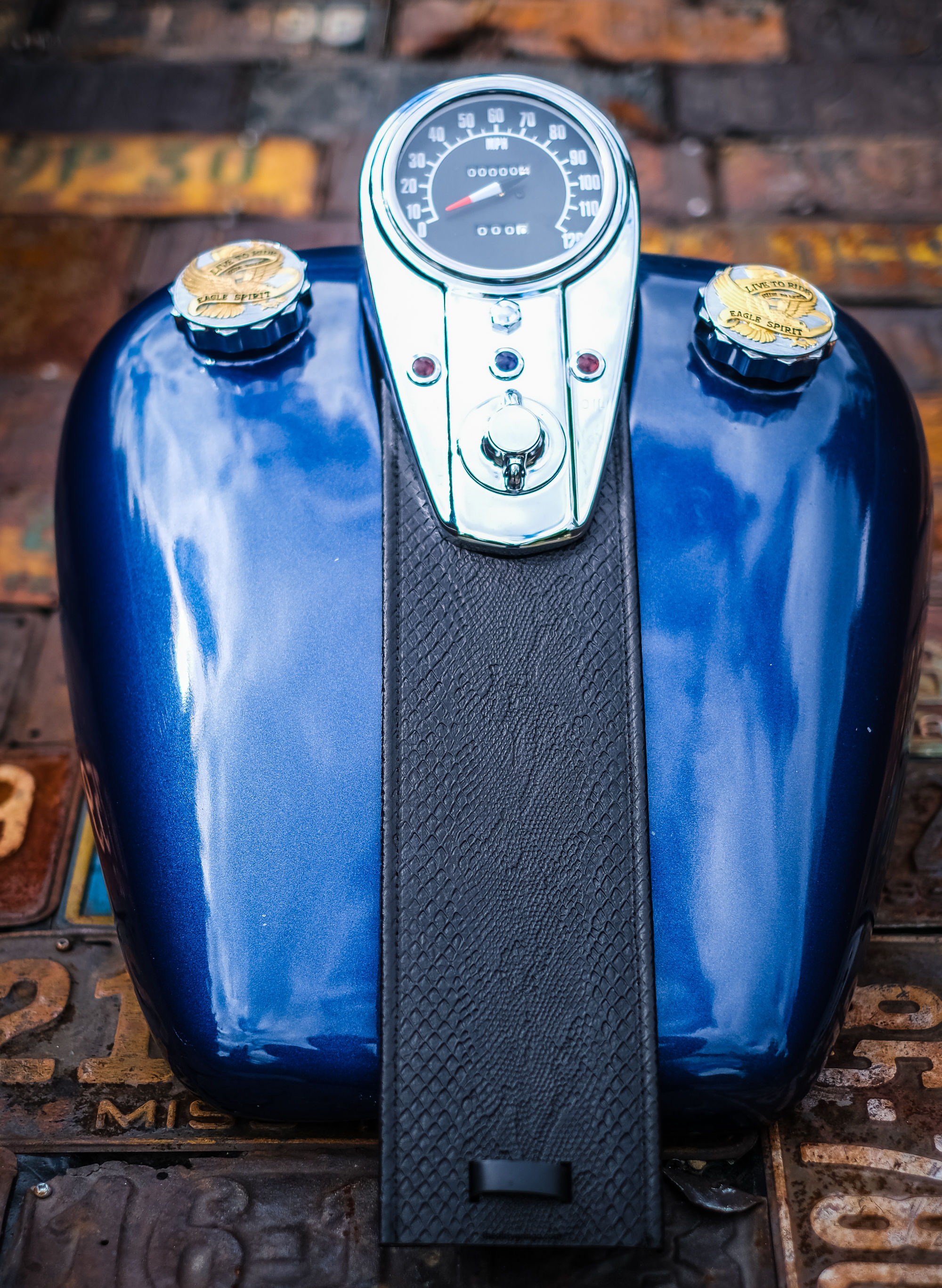 Black Python Leather Gas Tank Panel Bib Harley Davidson Split Tank 3 Light Dash