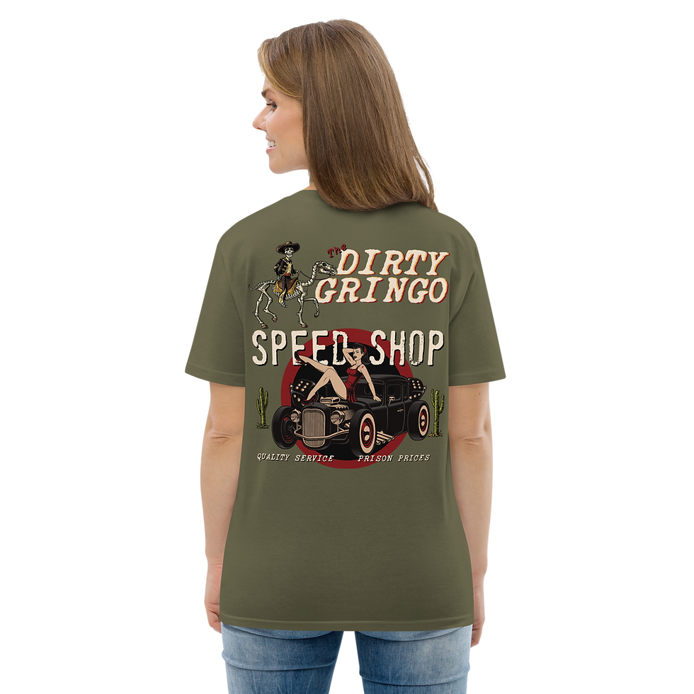 Thumbnail: Classic The Dirty Gringo Speed Shop Pinup Unisex organic cotton t-shirt