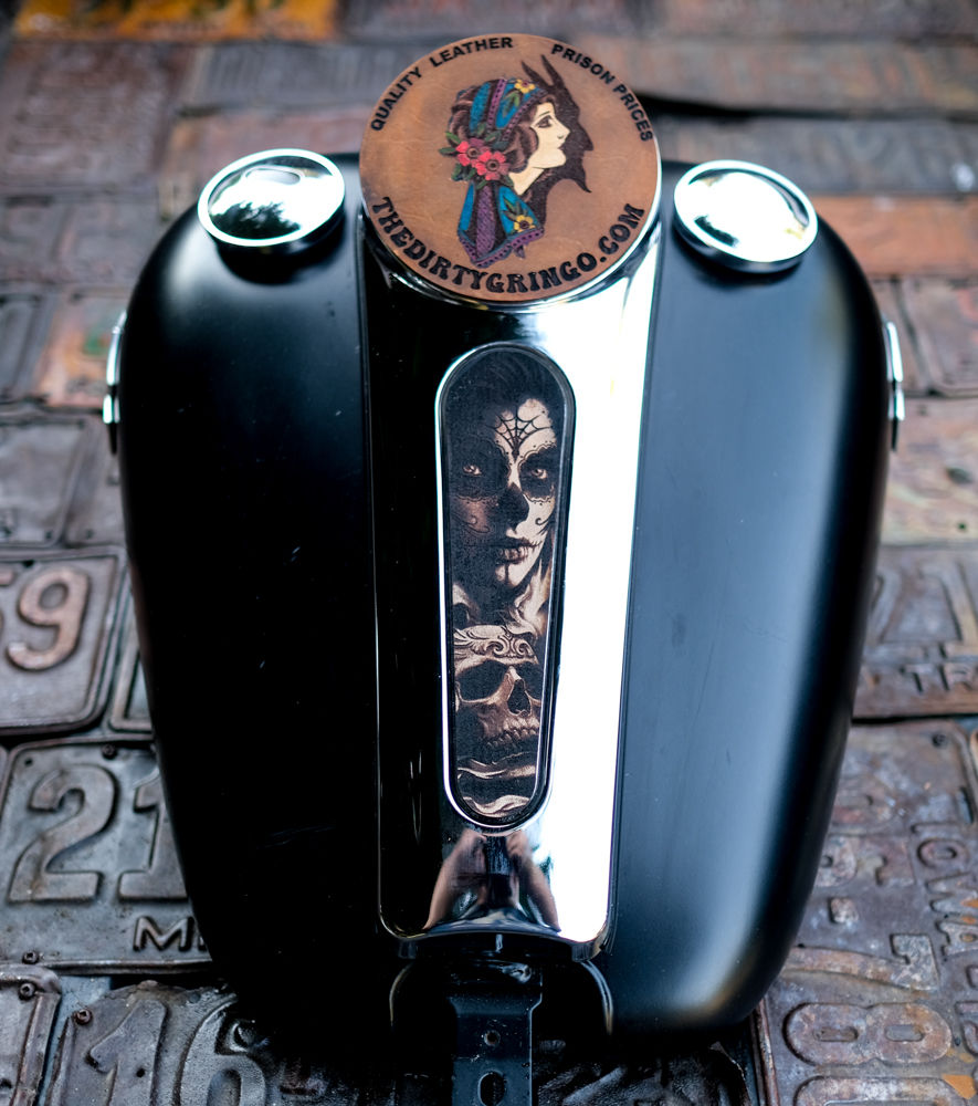 Thumbnail: Day of Dead Girl Leather Gas Tank Dash Console Insert 08 16 Harley Streetglide