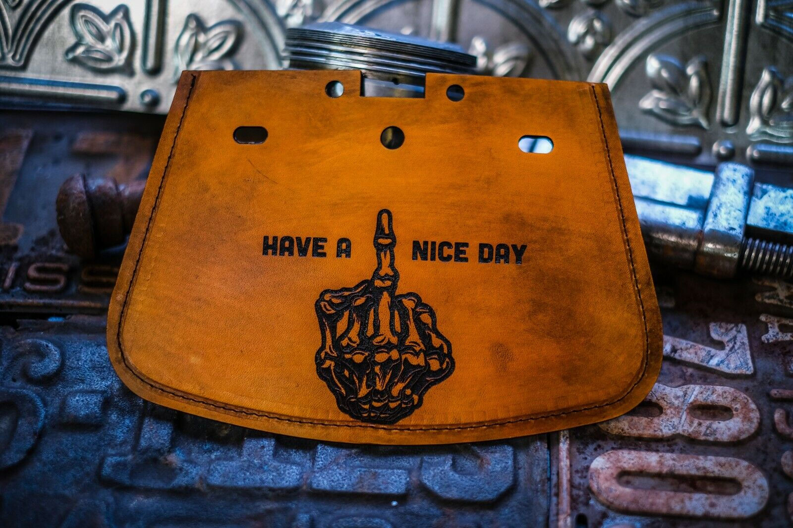Rear Mud Flap Harley Davidson Motorcycle Universal Leather Middle Finger NiceDay