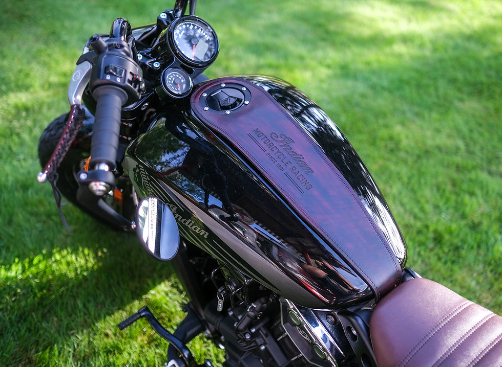 Thumbnail: Custom Leather Indian Scout Motorcycle Gas Tank Bib (Vintage Mahogany) A4
