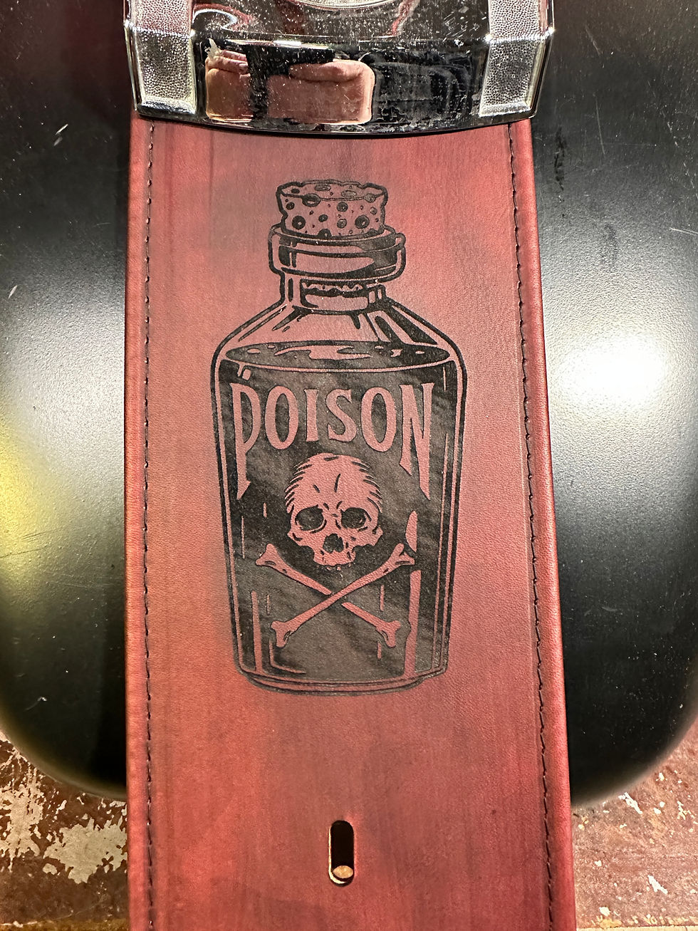 Thumbnail: Retro Poison Bottle Mahogany Harley Davidson Leather Gas Tank Panel Bib Softail