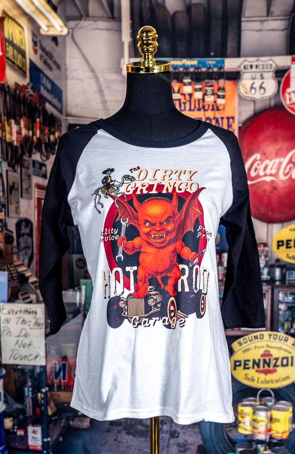 Thumbnail: Classic Dirty Gringo Retro Devil Motorcycle 3/4 sleeve raglan shirt
