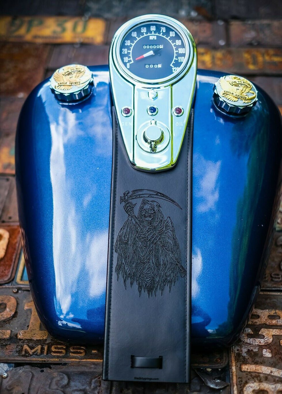 Thumbnail: Evil Grim Reaper Death Leather Harley Davidson Custom Gas Fuel Tank Bib Panel