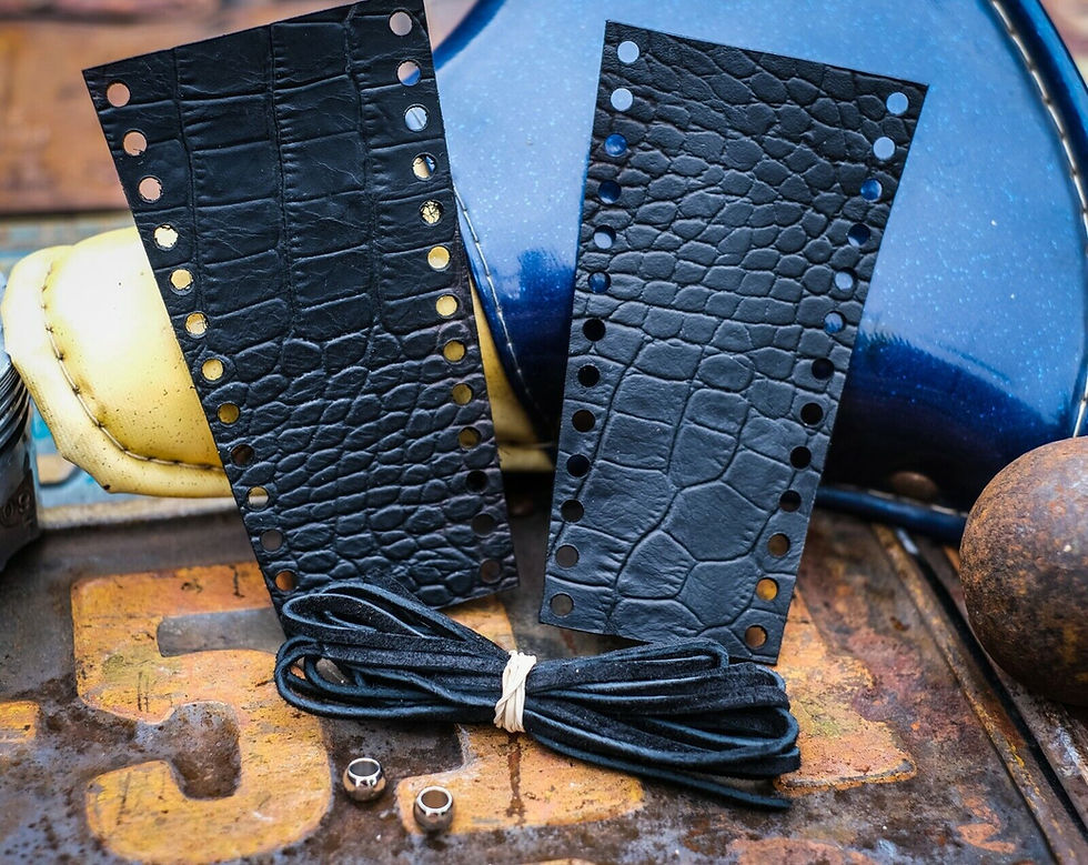 Thumbnail: Premium Alligator Black Leather Motorcycle Harley & Universal Lever Covers Pair