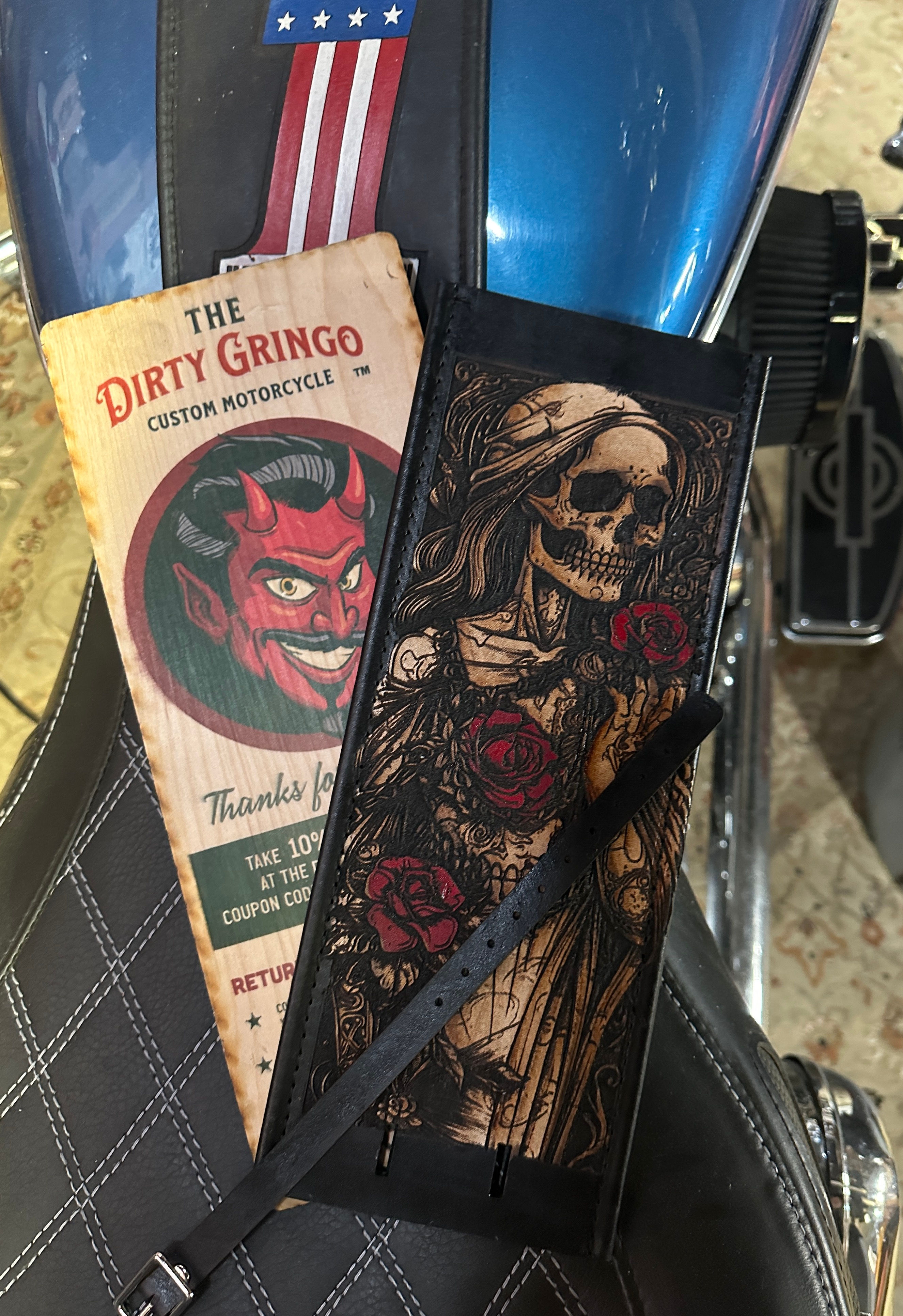 Wicked Skeleton Roses Skull Leather Harley Davidson Tin Dash Split Tank Evil Nun