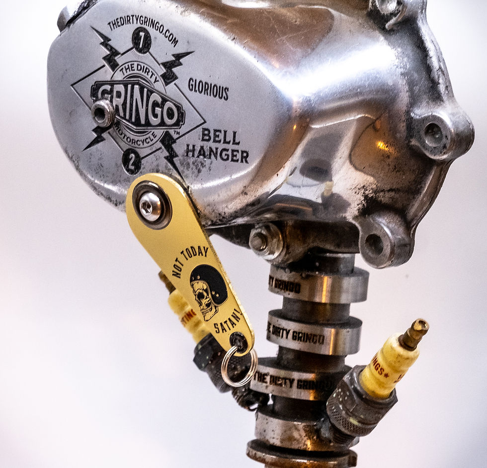 Thumbnail: Brass Engraved Motorcycle Gremlin Bell Hanger Not Today Satan Lucky Biker Gear