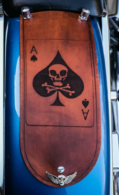 Thumbnail: Rear Fender Bib Panel Leather Vietnam Death Card Ace of Spades Harley Davidson