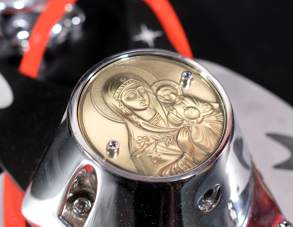 Thumbnail: Virgin Mary Jesus Madonna Blessed Brass Timing Point Cover Shovelhead Evo Harley