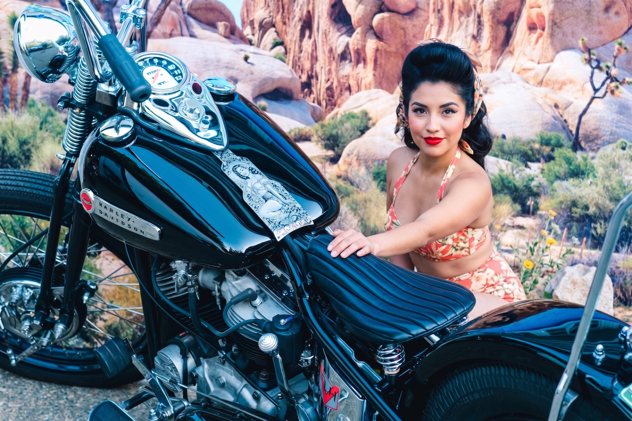 Sexy Latina Pinup Engraved Panel Gas Tank Panhead Shovel Dash Harley Davidson