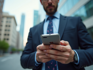 社用スマホを操作中