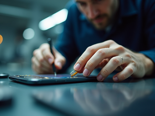 スマホの修理を進めるスタッフ