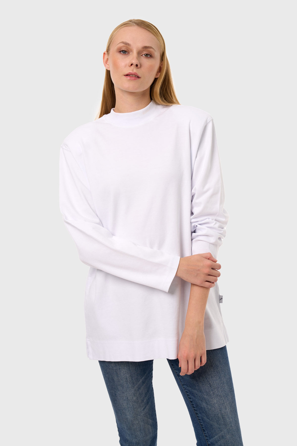 REY - Çıt Çıt Vatkalı Dik Yaka Oversize Uzun Kol Basic