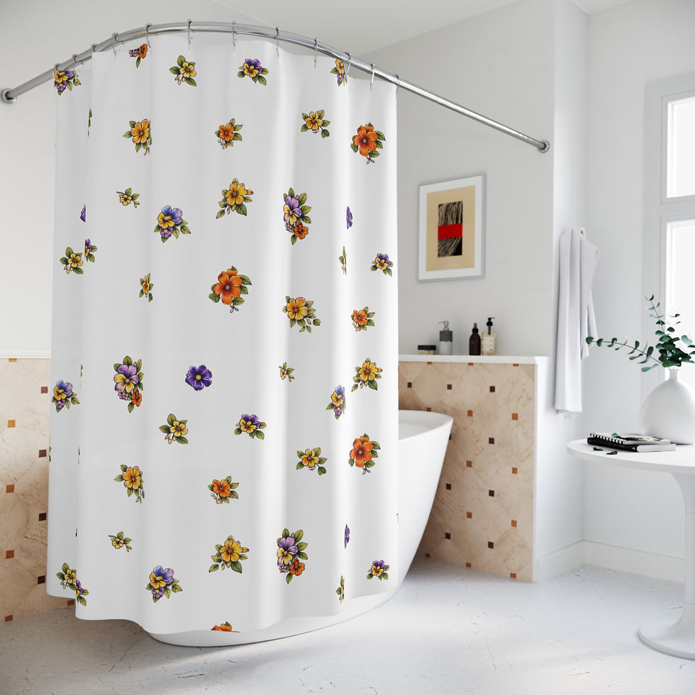 Thumbnail: Vintage Floral Pattern Shower Curtain | Small Orange Purple Flowers