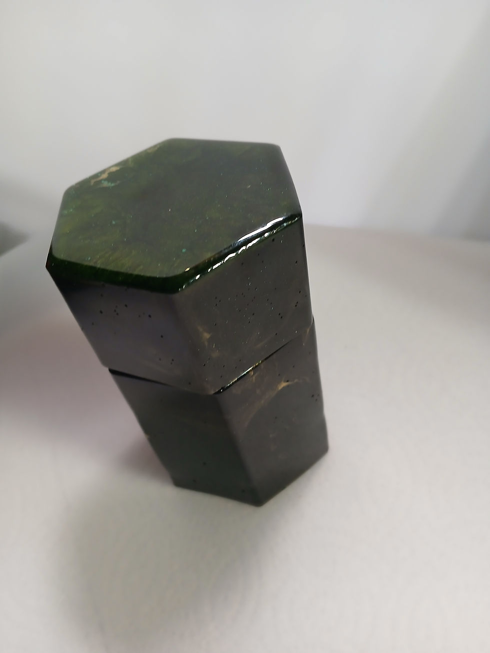 Thumbnail: Midnight Emerald Hex Screw Top Jar — Green Gold Marbled Airtight Storage Jar