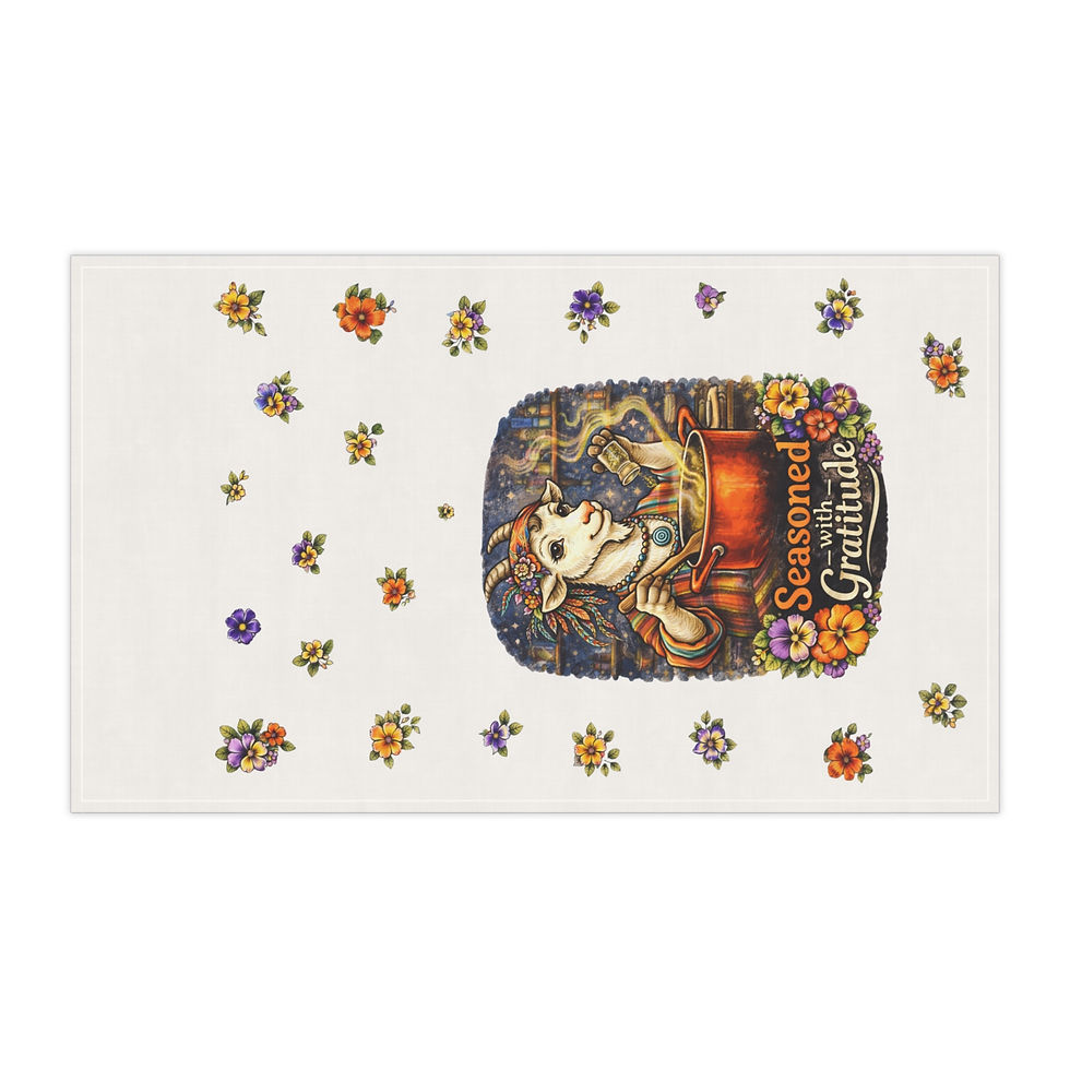Thumbnail: Seasoned with Gratitude Tea Towel | Goat Chef Illustration
