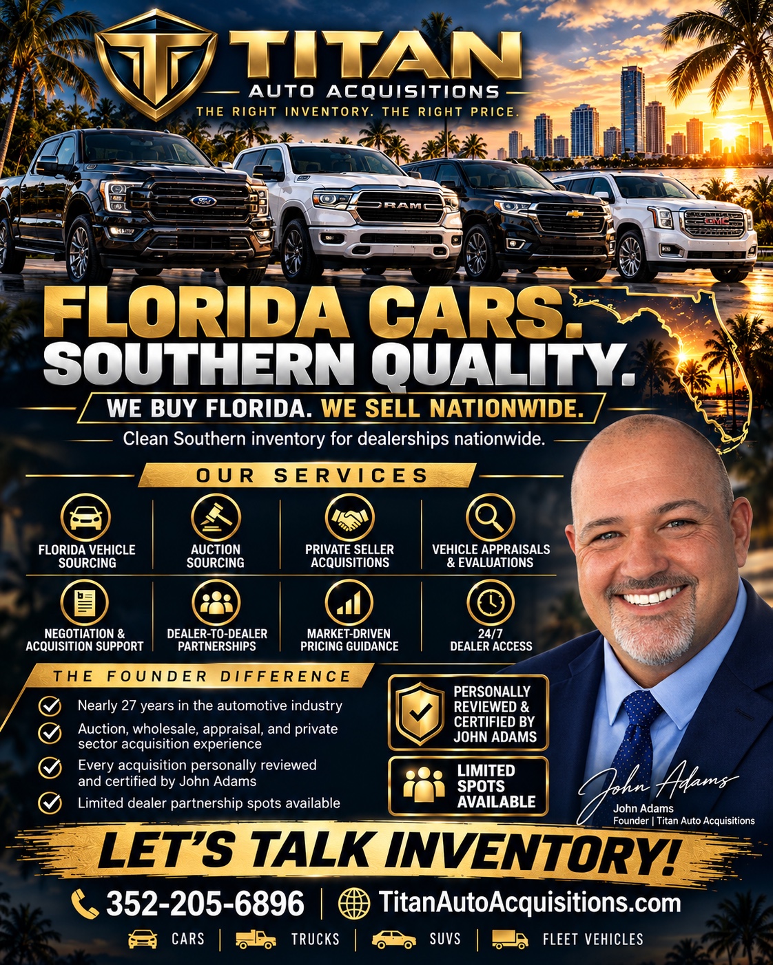 Titan Auto Acquisitions — Florida cars, Southern quality, dealer vehicle sourcing with John Adams