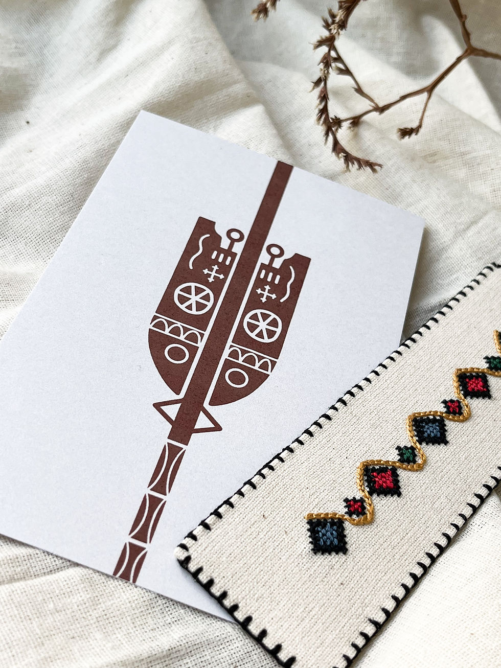 Cartolină - ilustrație furcă de tors