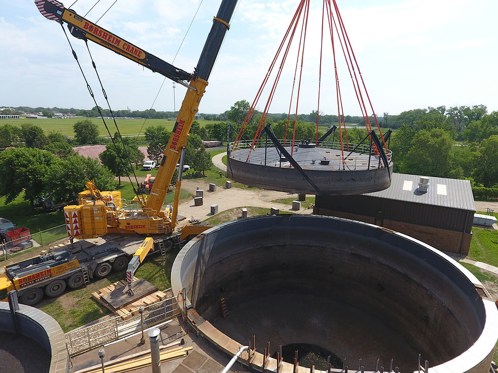 Yankton WWTP 60 ft secondary spiral digester cover removal (2)