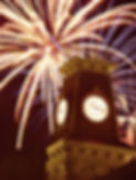 Fireworks display over the historic Morgan County Courthouse, in McConnelsville, Ohio, Photo by Terry Young