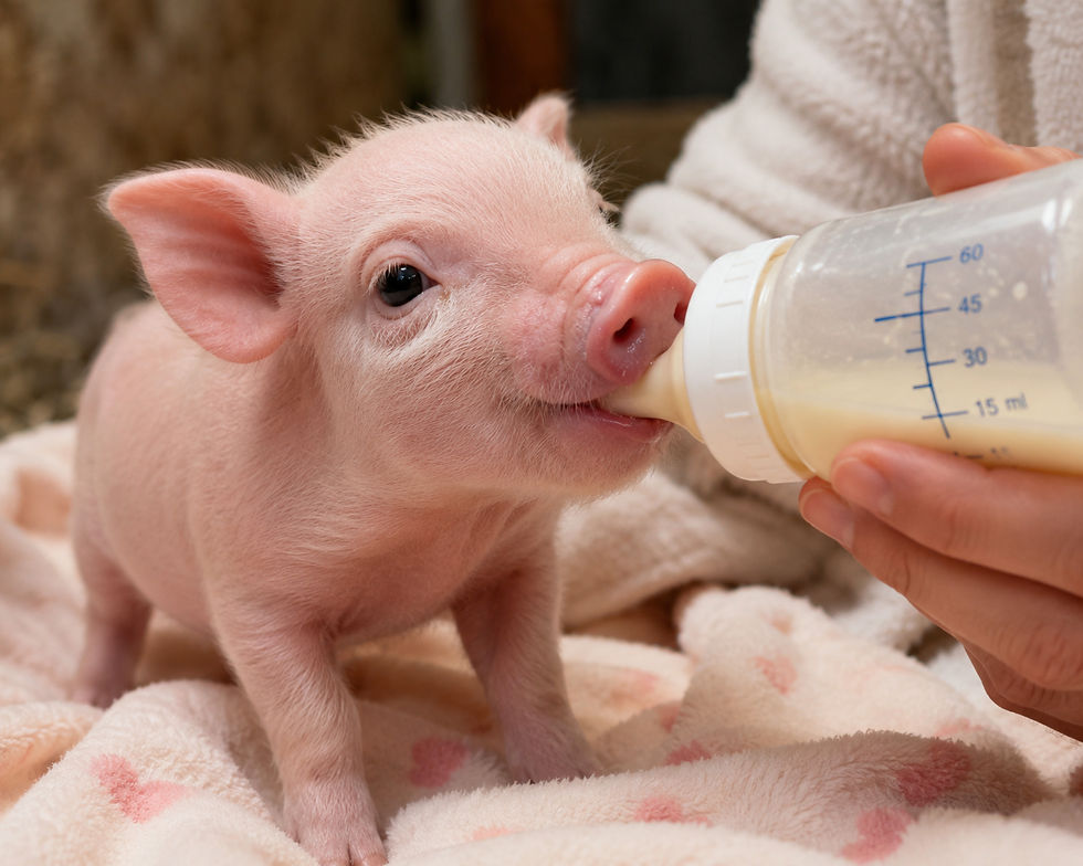 Muffin the piglet bottle feeding