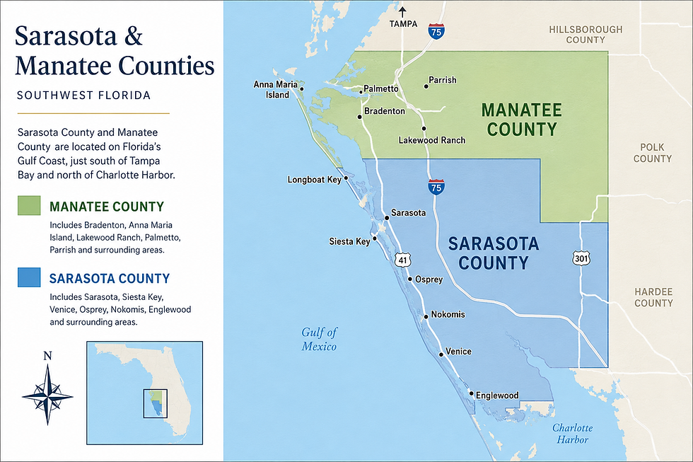 A map of Sarasota and Manatee Counties