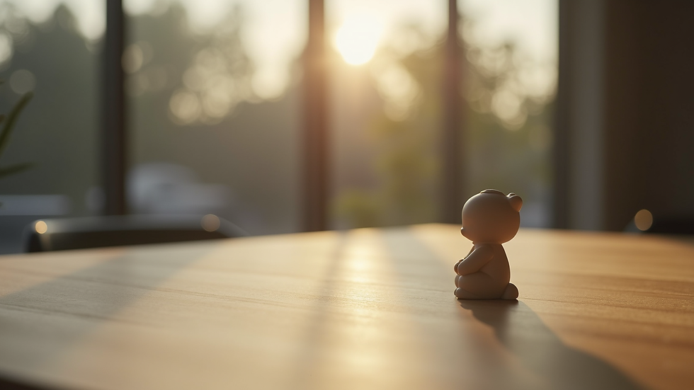 Close-up view of a 3D printed figurine on a wooden table