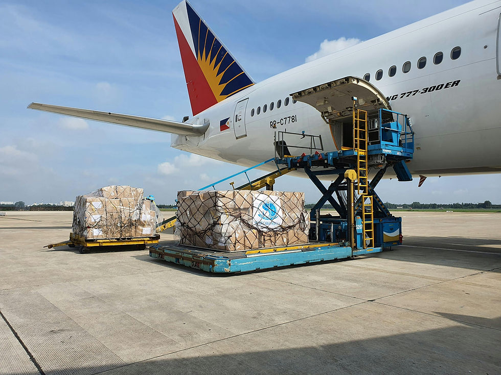 Airlines cargo plane loading humanitarian aid