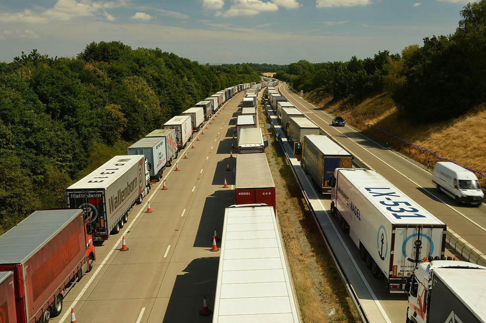 Trucks queueing on highway, logistical delays