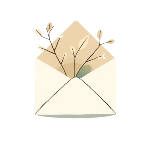 A_serene__minimalist_illustration_showing_an_open_envelope_with_soft_botanical_elements__l