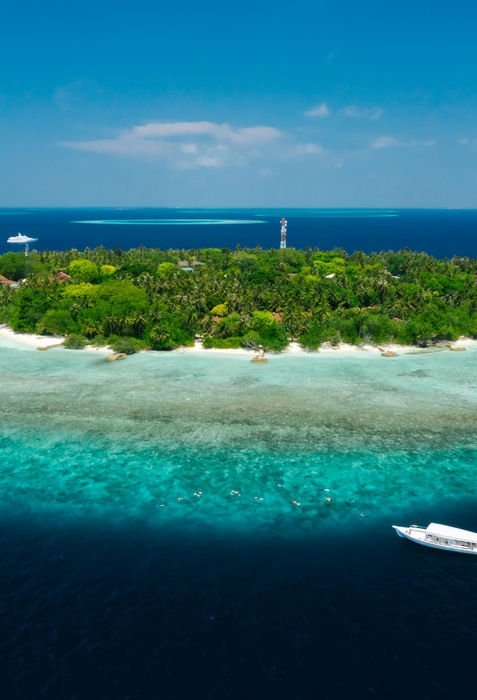 Tropical island resort aerial view