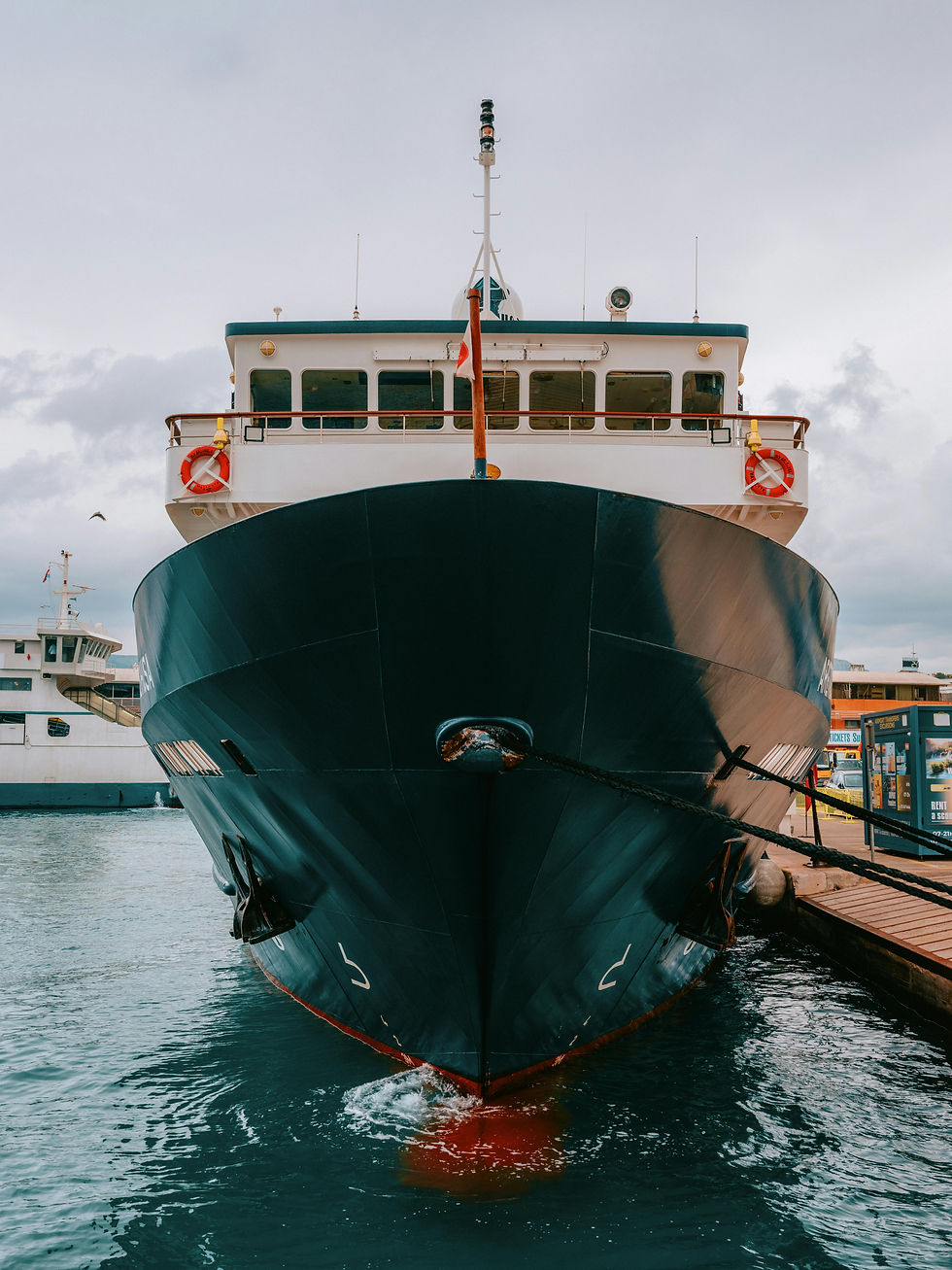 Large ship docked at harbor