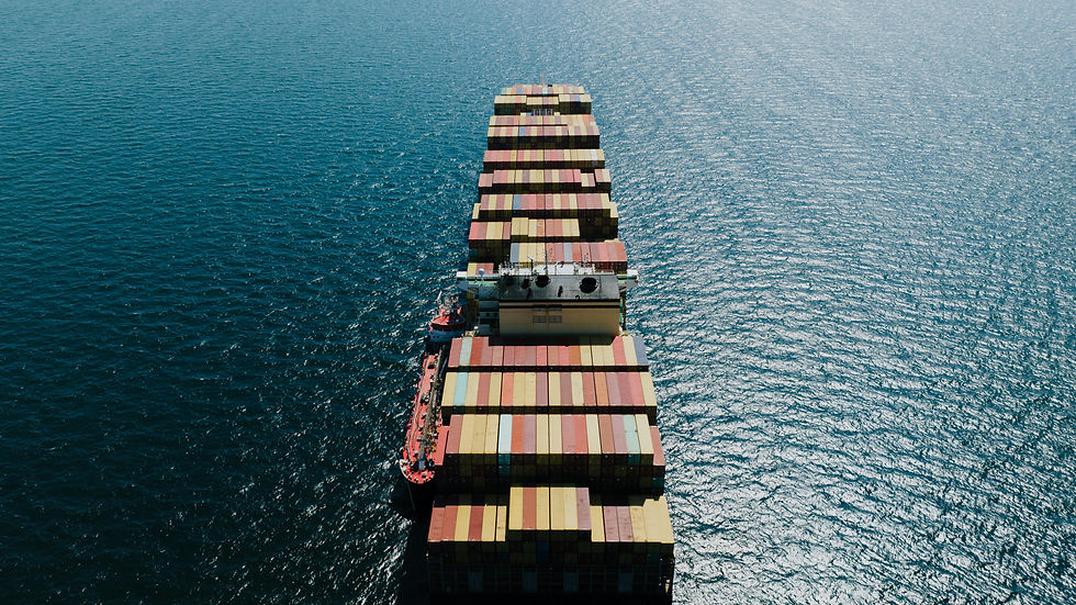 Cargo ship at sea, transporting goods